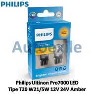 Philips Ultinon Pro7000 LED T20 W21/5W 12V 24V Amber Intense Orange Car Brake Light Truck Flat Plug Holder