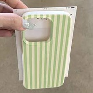 1pc Green Striped Pattern, Large Hole Leather Texture Beige Shockproof Phone Case, TPU Material, Sui
