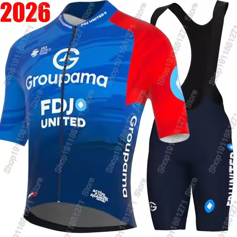 FDJ Team 2026 Cycling Jersey Set Men Bicycle France Groupama-Clothing Road Bike Shirts Suit Bicycle 