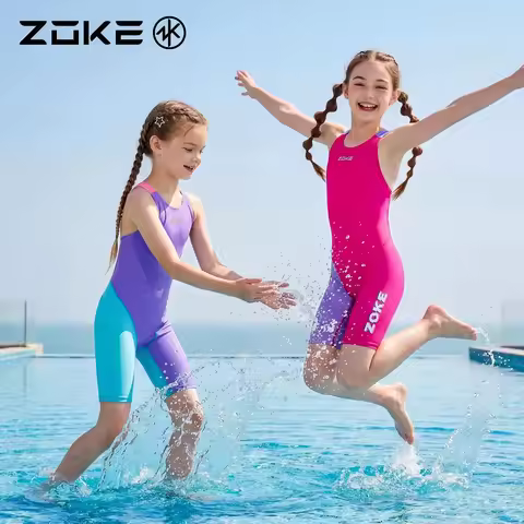 Zoke Kids Girl Knee Length Competitive Swimsuit Professional Training Quick Dry Breathable Kids Swim