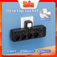 EU Plug Wall 4 Socket 4 Port USB A USB C Switch
