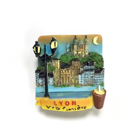 Lyon France Resin Fridge Magnet - 3D Cityscape Decorative Sticker for Refrigerator - Unique Travel S