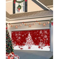 Red Christmas Tree Balls Garage Door Decorations, 7x8 Ft Garage Door Cover Banner with Grommets, Ind