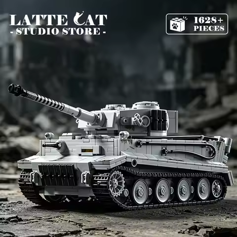 1:28 Classic Tiger Heavy Tank MOC Bricks Army Armored Vehicle Assembly Model Military S04 Panzer Bui