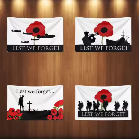 Remembrance Day Flag flower Military Army Armed Forces Lest We Forget War Double Stitched Vivid Colo