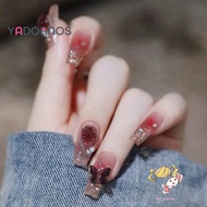 YADORNOS 24Pcs Burgundy Butterfly Blush Manicure - Long 3d Butterfly Chain Spray Painting Manicure -