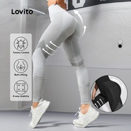 Lovito Sporty Sports Leggings Plain Hollow Butt Lifting Leisure High Waist Sports Yoga Running Pants