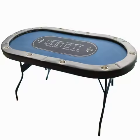 7 Foot MDF 10 Player Cup Holder Folding Collapsible Legs Casino Felt Foldable Poker Table for Texas 