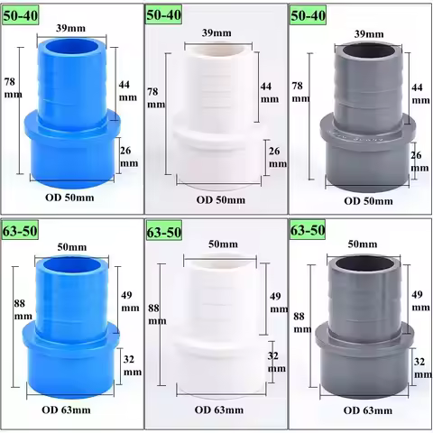 2Pcs Big Size PVC Pagoda Hose Connector OD 50-40mm 63-50mm Aquarium Fish Tank Garden Irrigation Wate