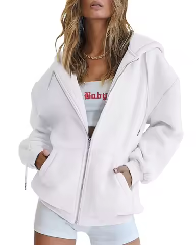 Women's Zipper Hoodie New Sweatshirt Loose Zipper Style Top Women Hooded Jacket Sweatshirt Casual Dr