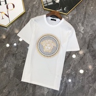 PC8DB 2VERSACE222 200% Cotton Men's Short-Sleeved Mercerized Cotton t-Shirt Summer Pullover Mature H