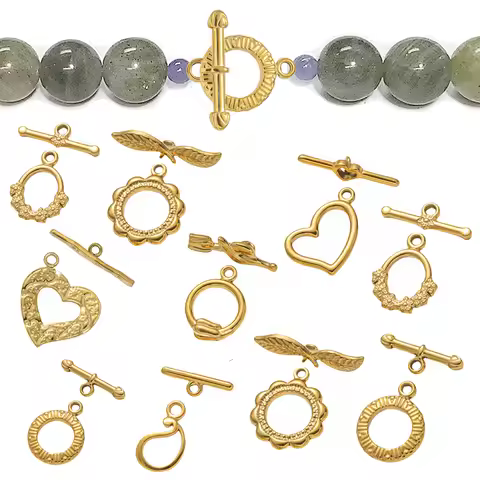 5 Sets Gold Stainless Steel Toggle Jewelry Clasps Connectors Heart Toggle T Bar Clasps for DIY Neckl