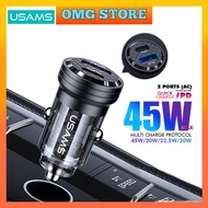 USAMS CC175 45W Dual Ports Fast Charging Car Charger PD + USB Port Fast Charges Adapter For Phone Ta