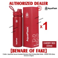 AQUAFLASK 22oz CHERRY RED Aqua Flask Wide Mouth with Flip Cap Spout Lid Flexible Cap Vacuum Insulated Stainless Steel Drinking Water Bottle Bottles or Tumbler Tumblers Authentic - 1 Bottle