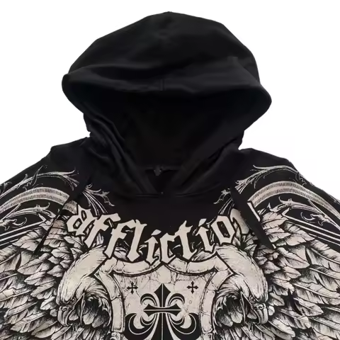 2000s Affliction Skull Print Sweater Hoodie America Gothic Harajuku Retro Hoodie Street Fashion Casu