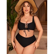 Plus Size Two Piece Swimsuit Bikini Set Black 2XL