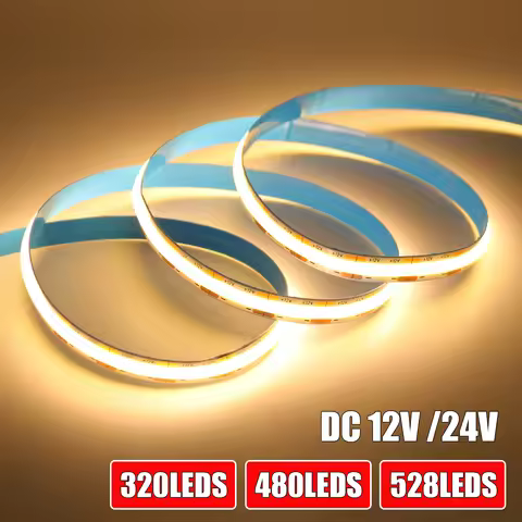 DC 12V 24V COB LED Strip IP20 3000K 4000K 6000K Flexible LED Tape 320/480/528 LEDs/M Home Decor Ligh
