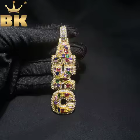 TBTK Custom Vertical Initial Letter Pendant Mixed Inlay Different Shape Multi Color CZ NamePlate Nec