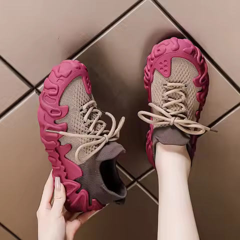 Women's Sneakers Fashion Knitted Running Shoes Platform Casual Shoes Streetwear Trainers Unique Sole