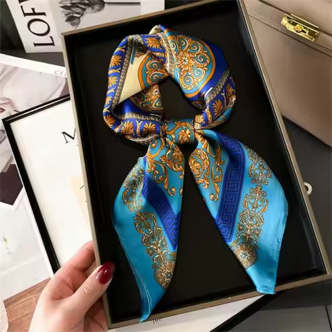 Women 70x70cm Printed Silk Pashmina Scarf Square Shawl Luxury Headband Neck Bandana