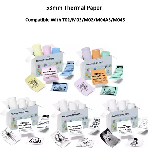 53mm Thermal Paper Sticker For Phomemo/Memoking M02/T02/M04AS/M04S Mini Printer for Journal Photo Te