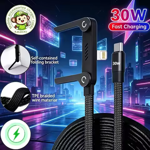 MFI Certified Side-Folding Stand Type-C to Lightning Cable, Suitable for iPhone 14, 13, 12, 11 Pro F