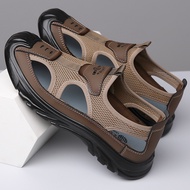 Spring Autumn Breathable Men's Baotou Sandals Hollow Mesh Hole Shoes Outdoor Anti-slip Lightweight S