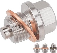 1 Pcs M14x1.5mm Stainless Steel Engine Magnetic Oil Drain Plug with 4 Pcs Gaskets fit for Ford, GM, 