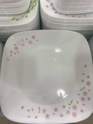 Corelle 4 Pcs Vitrelle Tempered Glass Square Round Luncheon Plate / Set Pinggan Makan / Pinggan Kaca - Sakura