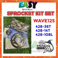 Sprocket Kit Set Espada Wave125 raintai 428-108L sprocket depan 428-36t belakang 428-14t sprocket se