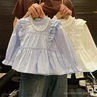 Baju Kek Lengan Kemeja Gaya Korea Perempuan Bergaya Atas Pakaian Luar Bergaya