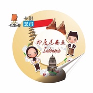 Indonesia Elemental Style Ethnic Costume Architecture Famous Landmark Indonesia Round Sticker