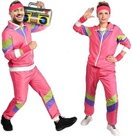 90er 80er Jahre Kostüm Erwachsene, Retro Trainingsanzug für Männer Frauen, Disco Ganzkörperanzug, Pa