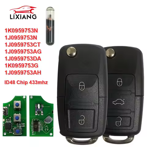LIXIANG 1J0959753N/DA/AG/CT/AH /G 1K0959753N Remote Car Key 433MHZ ID48 For Volkswagen VW Passat Gol