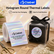 Clabel Holographic Round Thermal Label Sticker Roll Shiny Rainbow Waterproof Printer Paper for Packa