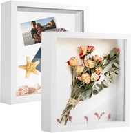 NINGYER 2 Pieces 3D frame 22x22cm Deep frame 3D Photo frame 3D Photo frame for objects flowers Marri