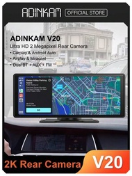 10.26吋便攜式汽車智能屏幕cp Android Auto 汽車儀表盤,adinkam內置5g Hz Wifi Bt,支援3種音頻,airplay Android Cast 汽車儀錶盤,配有2百萬像素後置攝像頭解析度
