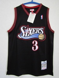 美貨 NBA 76ers IVERSON #3 Allen Iverson *Seventy Sixers 隊服比賽球衣球衣刺繡黑色背心 XL 新貨