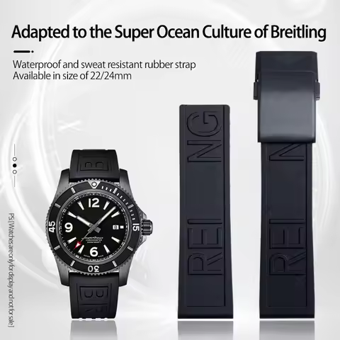 22mm 24mm Thick Letter Rubber Watchband Accessories For Breitling Strap Waterproof Super Ocean Aveng