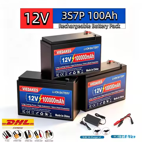 VIEDAKES Brand New 3S7P 12V 100Ah LiFePO4 18650 Battery Pack Power Bank Anti-Shock Design for Off-Ro