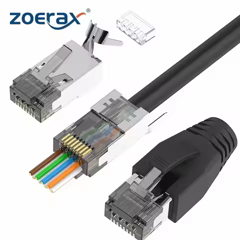 ZoeRax CAT6A CAT7 Connector, RJ45 Connectors Pass Through CAT6A CAT7 Shielded, 3-Prong with Strain R