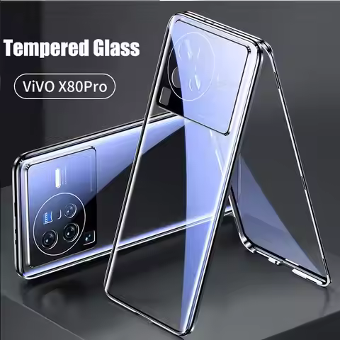 Magnetic Adsorption For vivo X80 Pro 9H Tempered Glass Phone Case For Vivo X70 X80 5G 360 Double-Sid