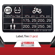 BDK-F1668-00 Yamaha Original 135LC FI V8 Sticker Graphic Arm Fork Tire Pressure Tyre 175 Kpa 25 Psi