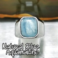 Cincin Batu Permata Natural Blue Aquamarine Octagon