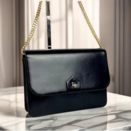 中古二手Dior黑色金扣皮革兩用金鏈子腋下小古董包單肩側背斜手袋