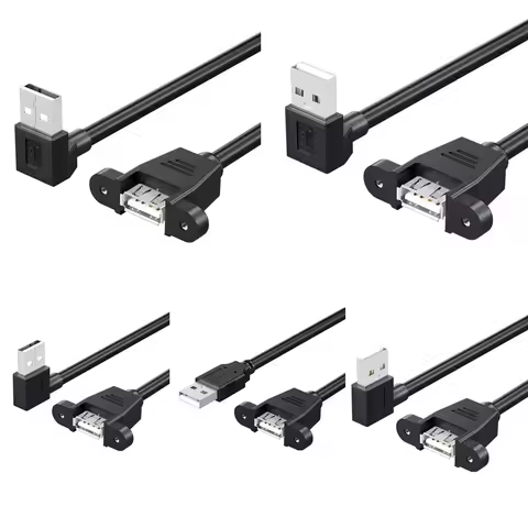 Right angle 90 degree USB2.0 male to female extension mini USB 2.0 cable with panel mounting screw h