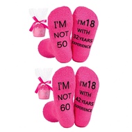 Funny 50th/60th Birthday Socks For Women, Cute Fuzzy Pink Socks, 60th Birthday Gifts For Woman, Rela