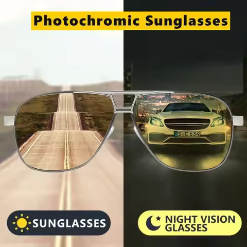 Men Night Vision Polarized Photochromic Sunglasses Aviator Style Yellow Color Change Lenses Driving 