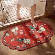 Red Festive Bathroom Diatom Mud Absorbent Floor Mat Bathroom Non-slip Foot Mat New Year Decoration C