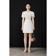 RAP - Round Neck White Dress with Ruffled Beads - GEM 01